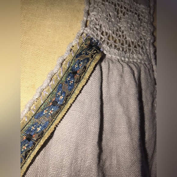 Fabulous embellished linen dress/antique Chinese embroidery trim, One of a kind - Picture 7 of 13